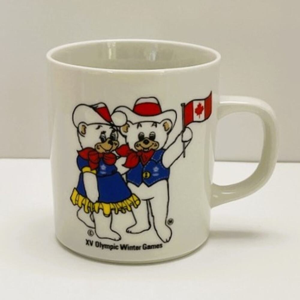 Vintage Olympic Winter Games XV 1988 Galcary Mascots (Hindy & Howdy) Ceramic Mug